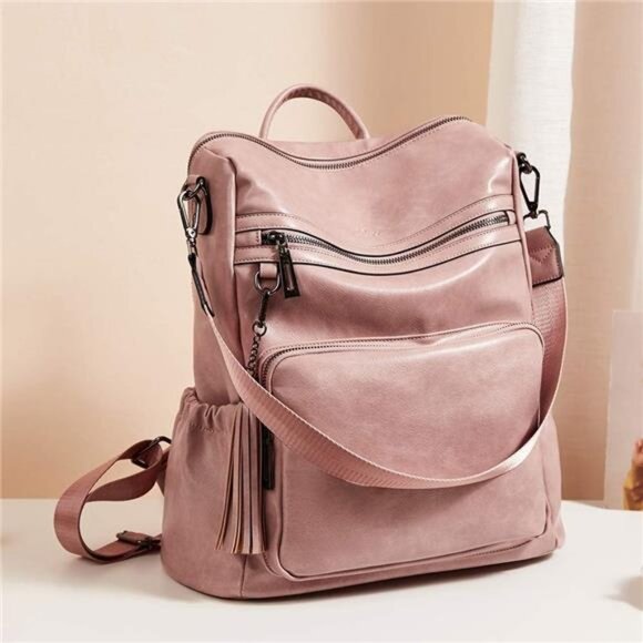 Vegan Leather Shoulder Bags with Tassel Black Pink